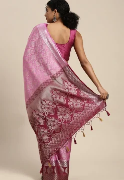Woven Bangalore Silk Saree in Pink