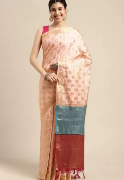 Woven Bangalore Silk Saree in Light Peach