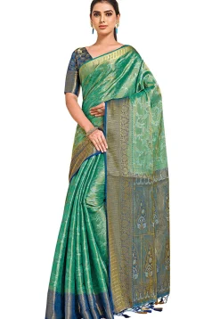 Woven Bangalore Silk Saree in Teal Green