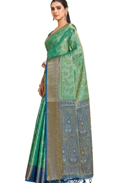 Woven Bangalore Silk Saree in Teal Green