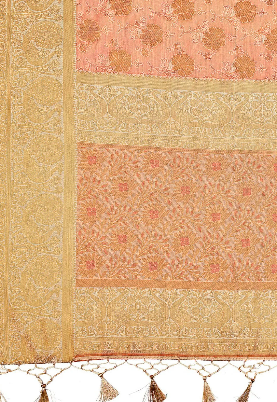 Woven Bangalore Silk Saree in Light Orange