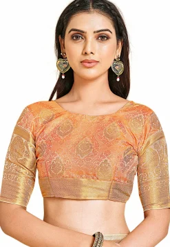 Woven Bangalore Silk Saree in Light Orange