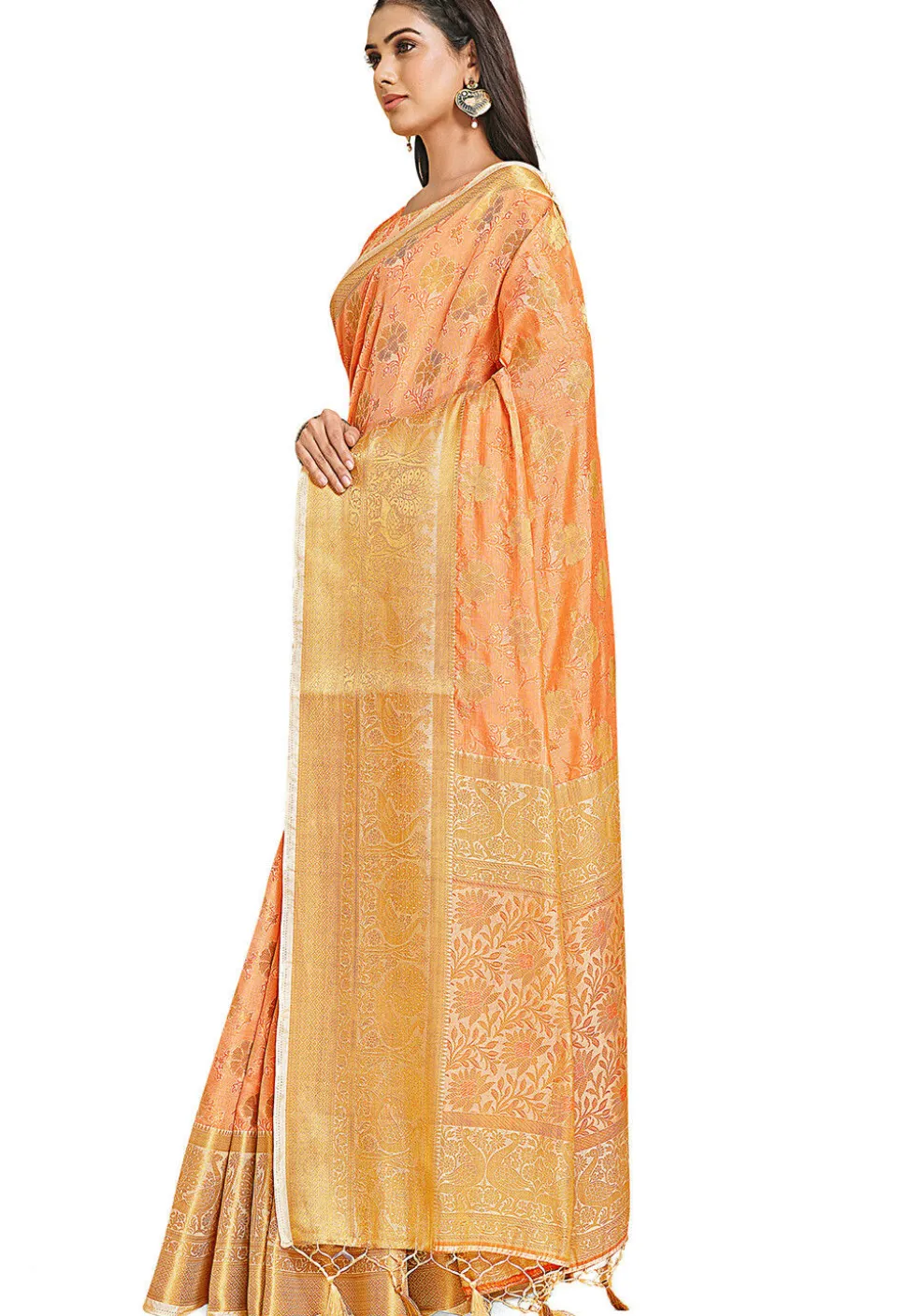 Woven Bangalore Silk Saree in Light Orange