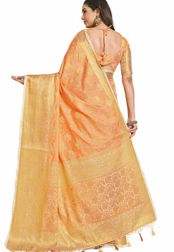 Woven Bangalore Silk Saree in Light Orange