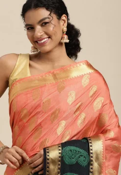Woven Bangalore Silk Saree in Pastel Orange