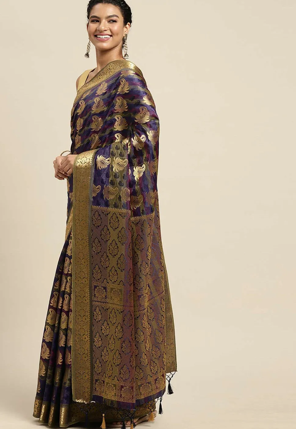 Woven Bangalore Silk Saree in Multicolor