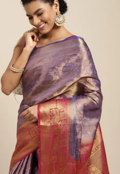 Woven Bangalore Silk Saree in Indigo Blue