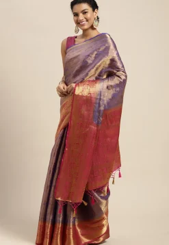 Woven Bangalore Silk Saree in Indigo Blue