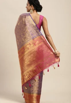 Woven Bangalore Silk Saree in Indigo Blue