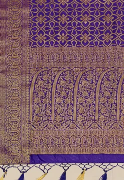Woven Bangalore Silk Saree in Dark Indigo Blue
