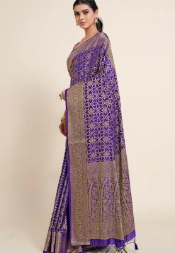 Woven Bangalore Silk Saree in Dark Indigo Blue
