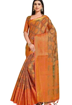 Woven Bangalore Silk Saree in Peach Orange