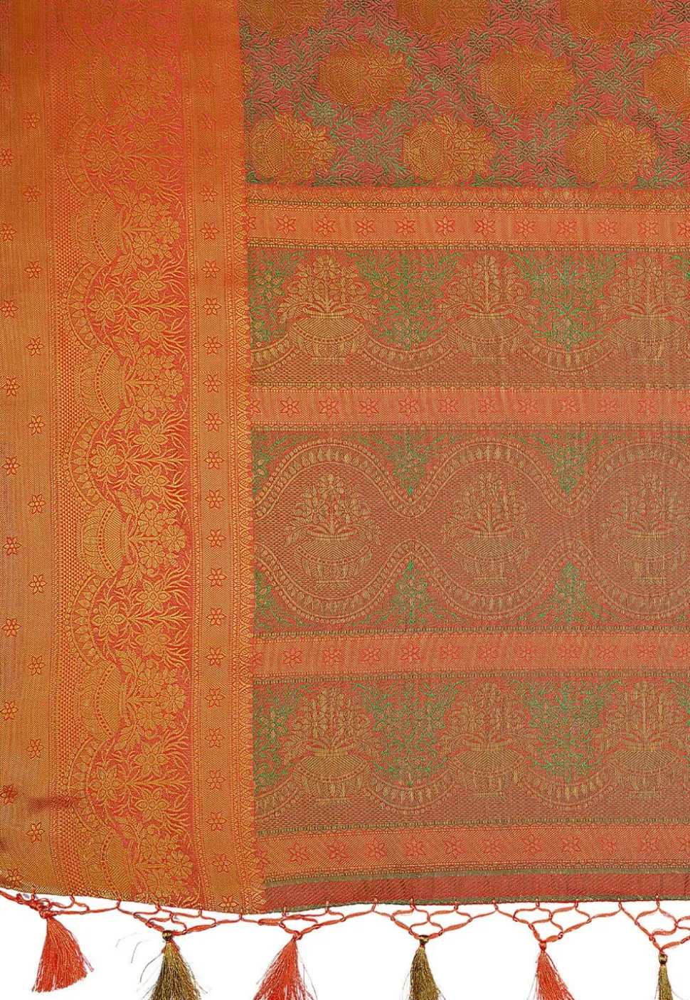 Woven Bangalore Silk Saree in Peach Orange