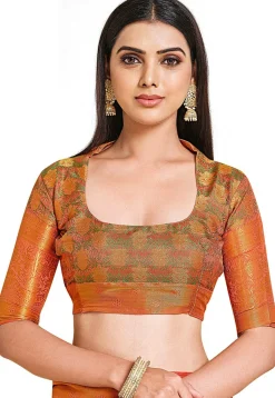 Woven Bangalore Silk Saree in Peach Orange