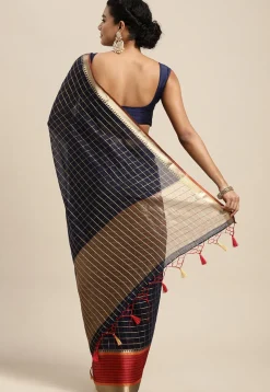 Woven Bangalore Silk Saree in Navy Blue