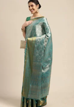 Woven Bangalore Silk Saree in Light Teal Blue