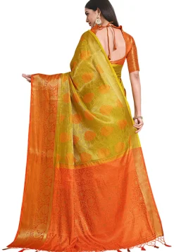 Woven Bangalore Silk Saree in Light Olive Green