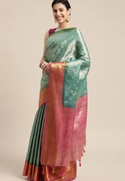 Woven Bangalore Silk Saree in Light Teal Blue