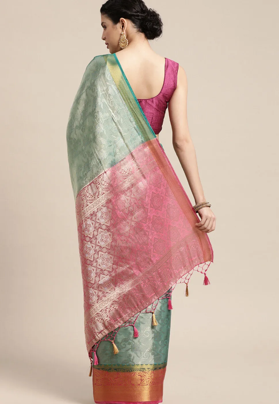 Woven Bangalore Silk Saree in Light Teal Blue