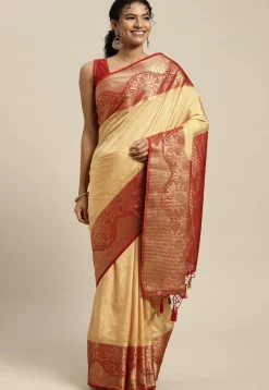 Woven Bangalore Silk Saree in Beige