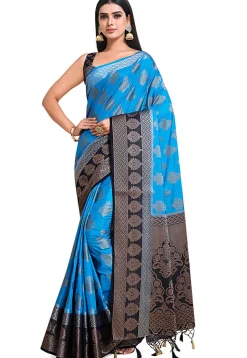 Woven Bangalore Silk Saree in Dark Teal Blue