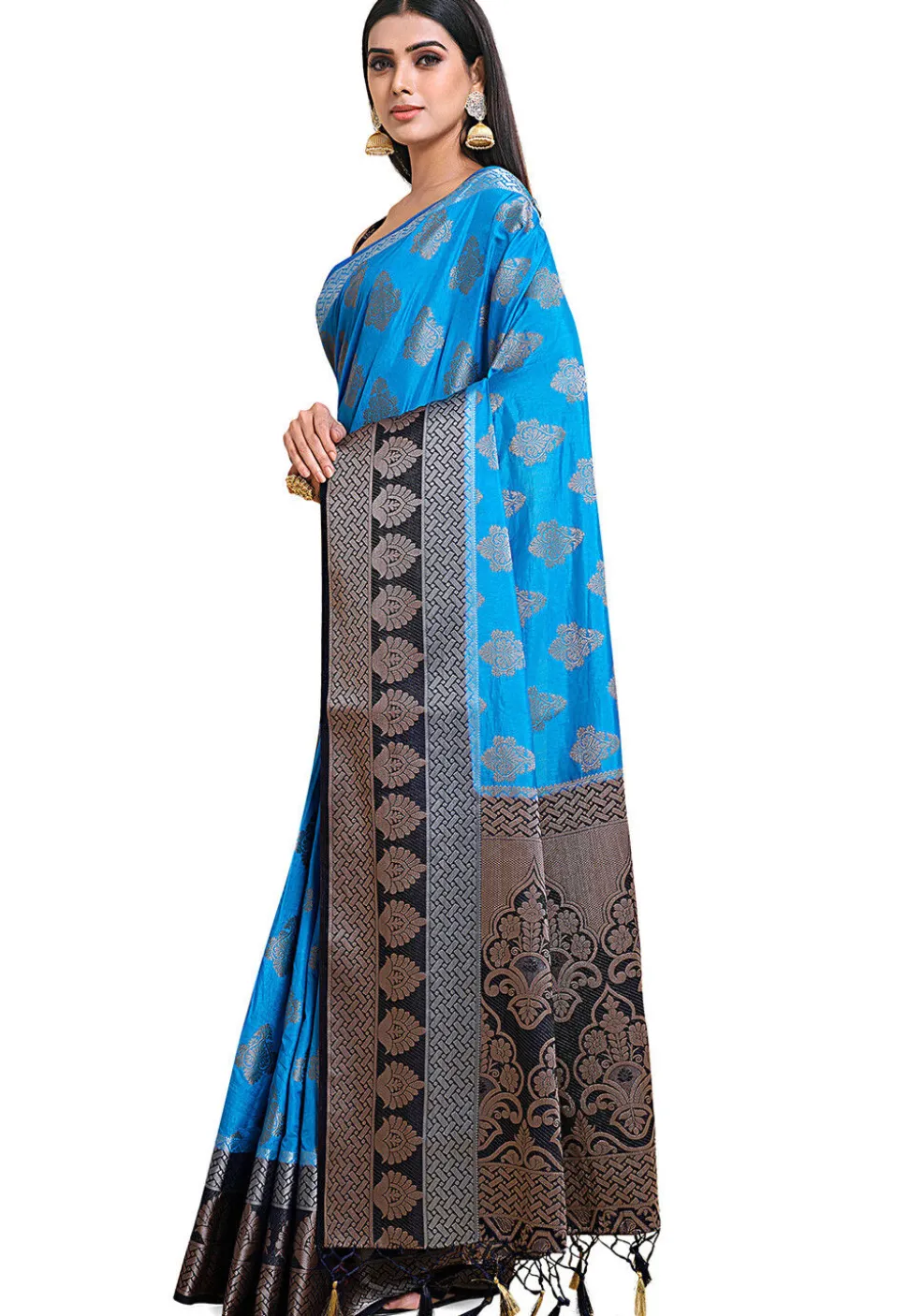 Woven Bangalore Silk Saree in Dark Teal Blue