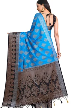 Woven Bangalore Silk Saree in Dark Teal Blue