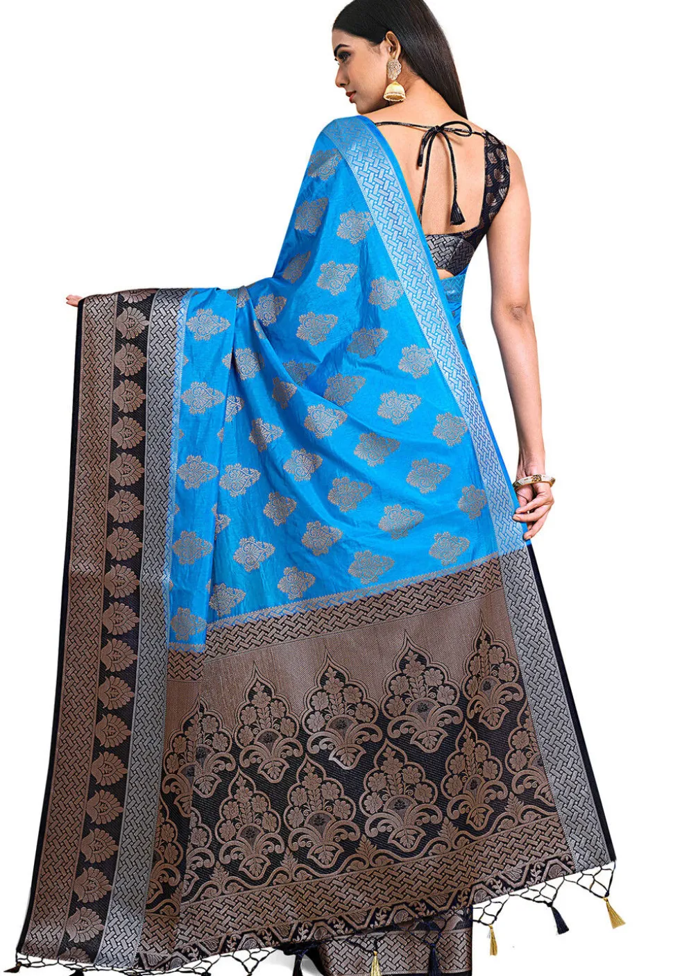 Woven Bangalore Silk Saree in Dark Teal Blue