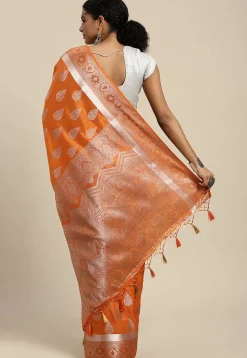 Woven Bangalore Silk Saree in Orange