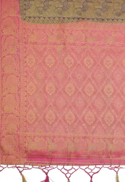 Woven Bangalore Silk Saree in Golden and Dark Blue
