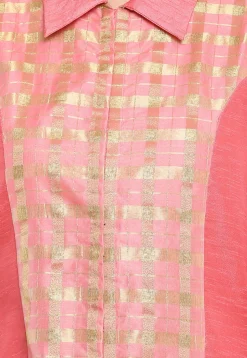 Woven Bhagalpuri Silk A Line Front Slit Kurta in Baby Pink
