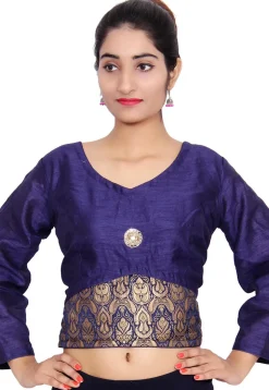 Woven Bhagalpuri Silk Blouse in Navy Blue