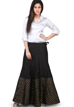 Woven Bhagalpuri Silk Long Skirt in Black