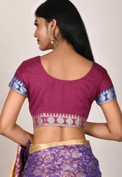 Woven Border Art Silk Blouse in Magenta