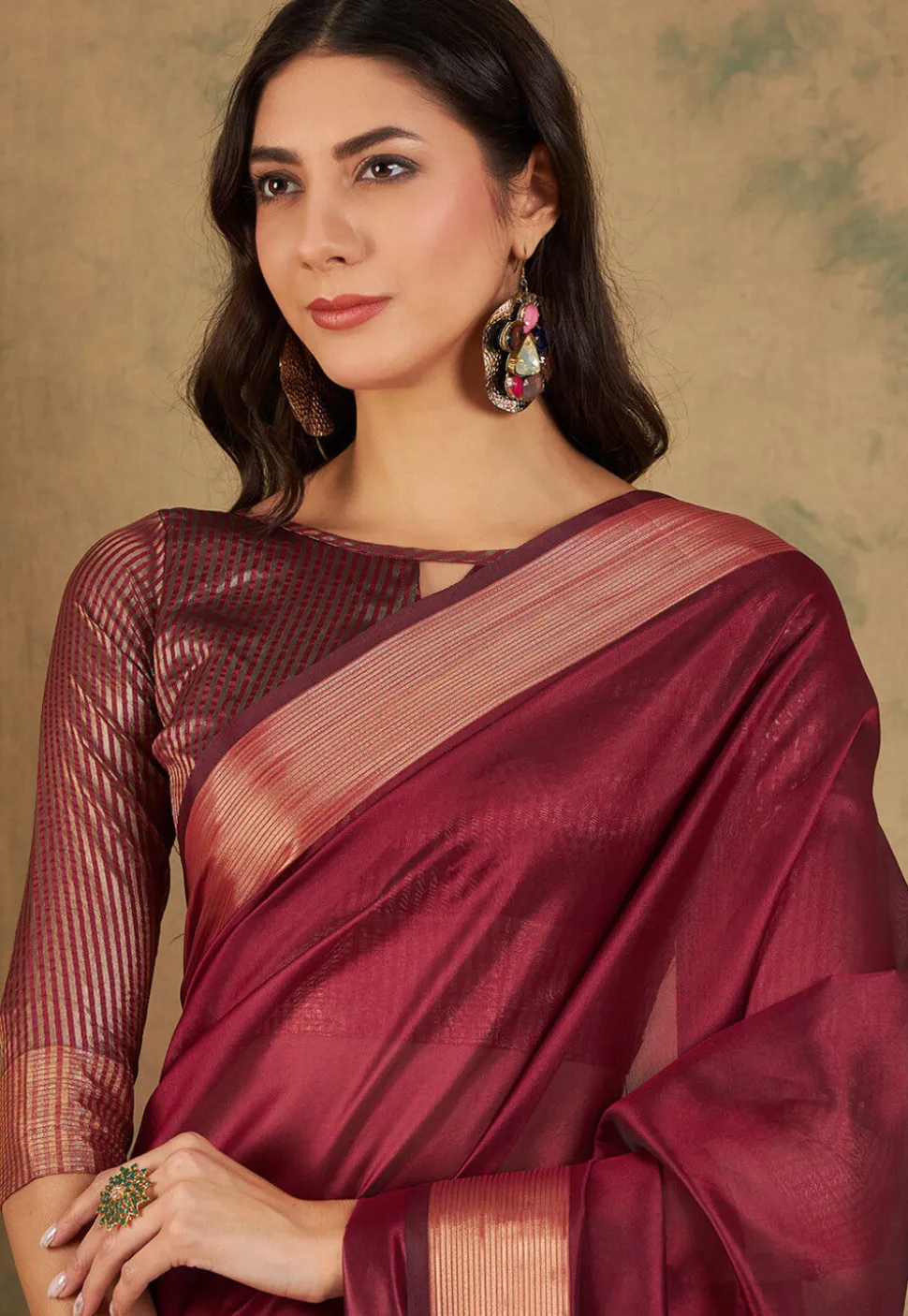 Woven Border Cotton Silk Saree in Maroon