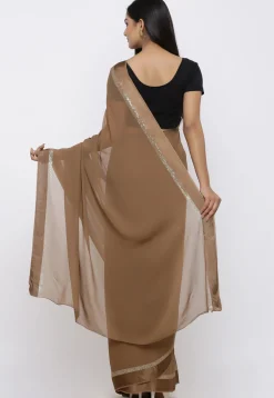 Woven Border Georgette Saree in Brown