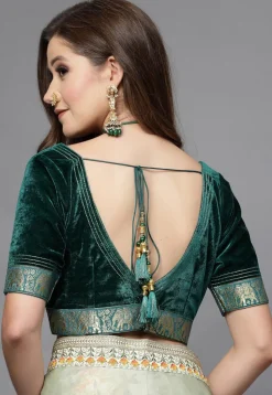 Woven Border Velvet Blouse in Teal Green