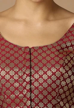 Woven Brocade Blouse in Maroon and Golden