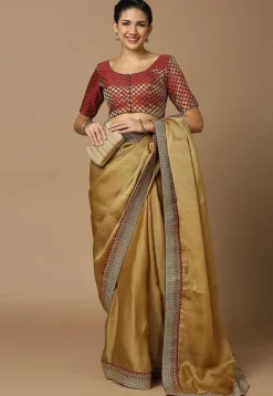 Woven Brocade Blouse in Maroon and Golden
