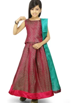 Woven Brocade Lehenga in Magenta