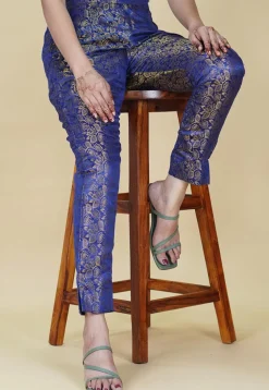 Woven Brocade Pant in Royal Blue