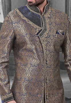 Woven Brocade Sherwani in Blue