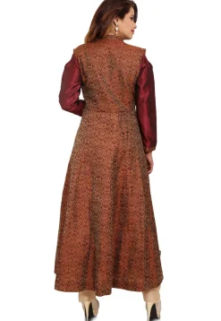 Woven Brocade Silk Anarkali Style Suit in Brown