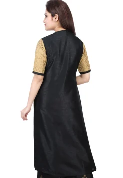Woven Brocade Silk and Dupion Silk Kurta in Golden and Black