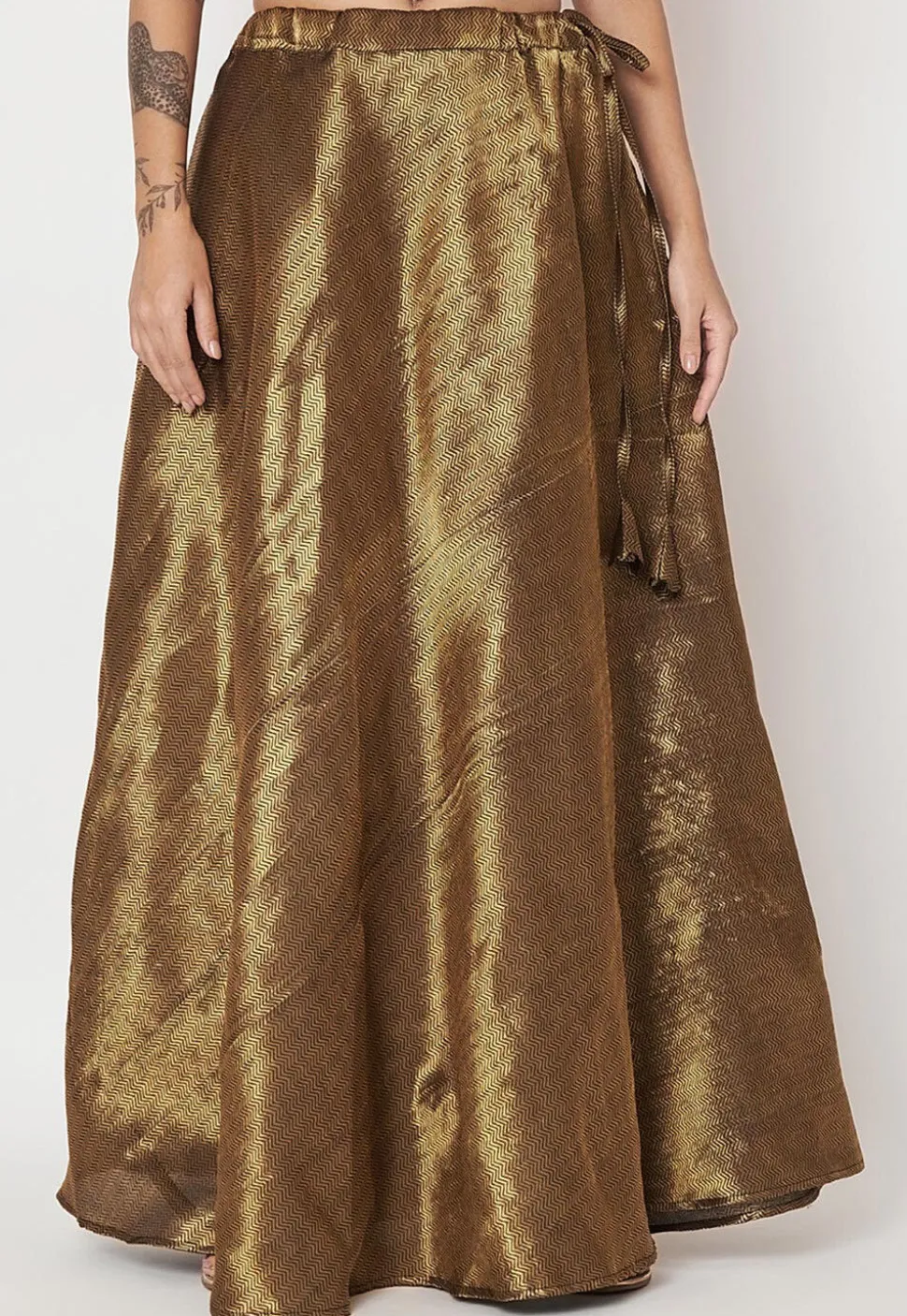 Woven Brocade Silk Skirt in Golden