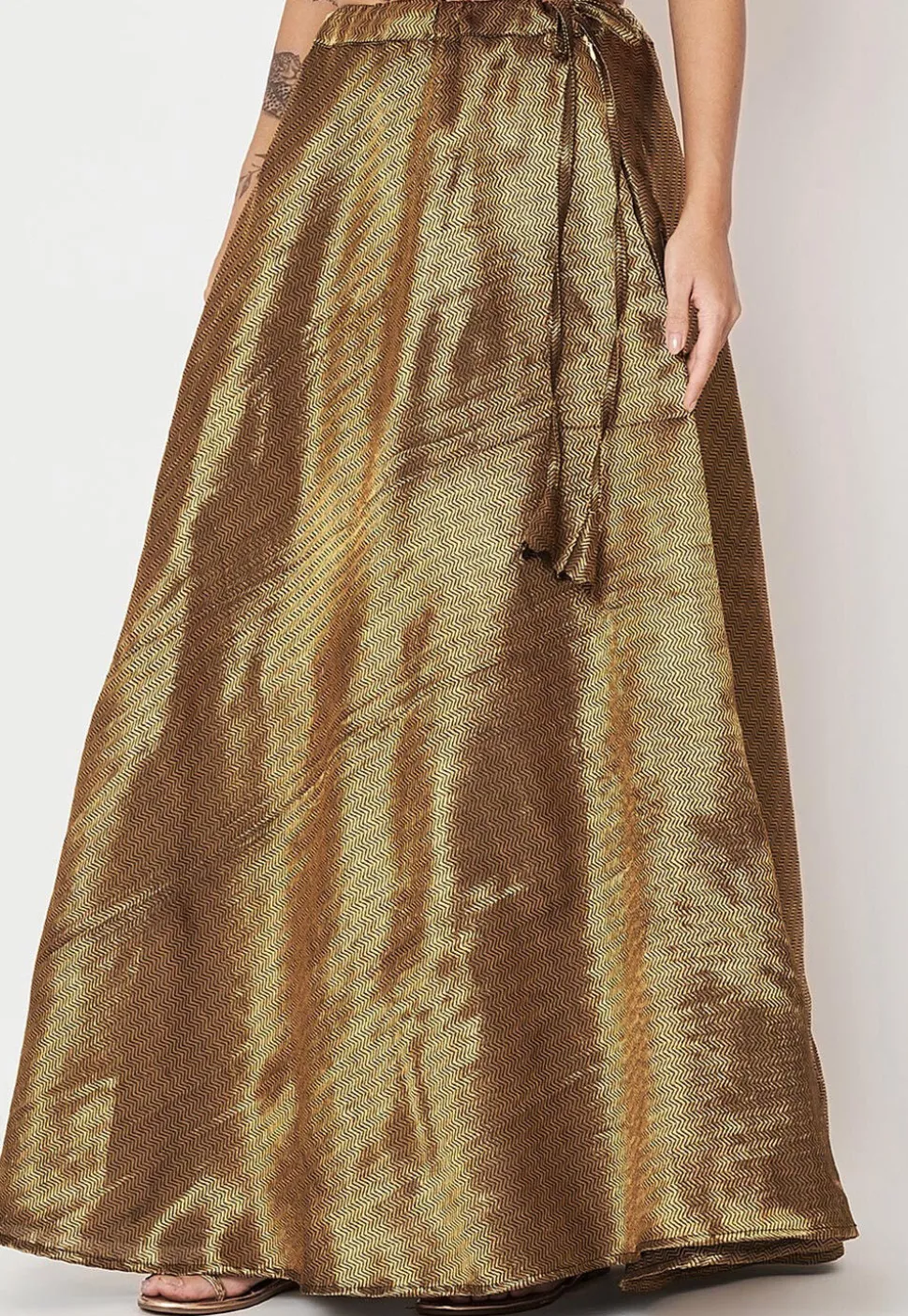 Woven Brocade Silk Skirt in Golden