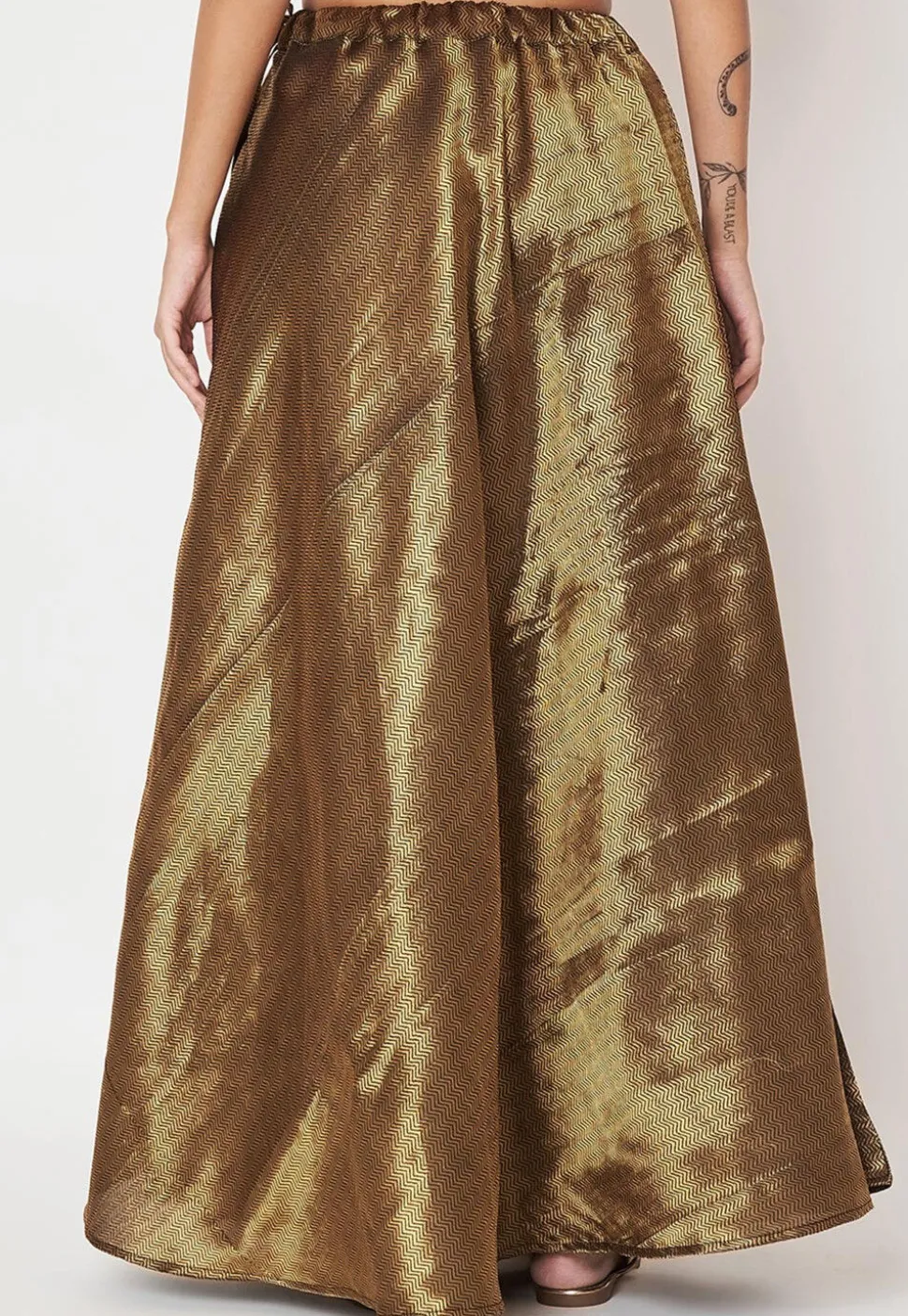 Woven Brocade Silk Skirt in Golden