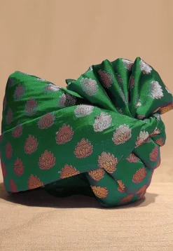 Woven Chanderi Brocade Turban in Dark Green