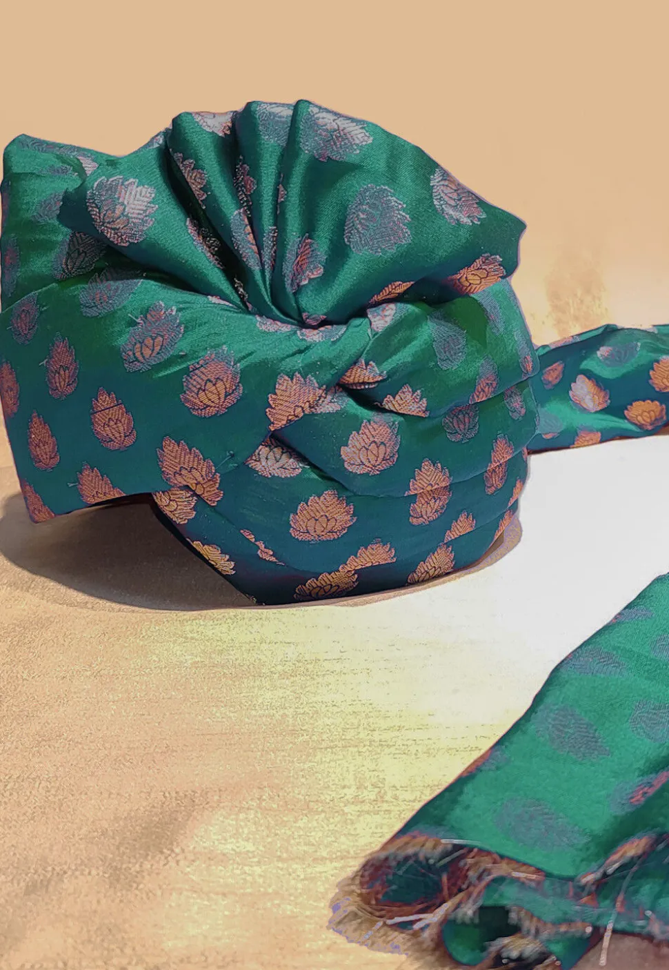 Woven Chanderi Brocade Turban in Teal Green