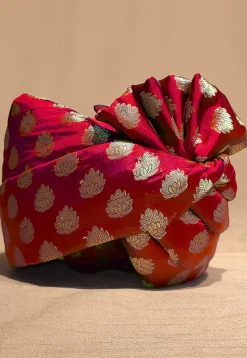 Woven Chanderi Brocade Unisex Turban in Red